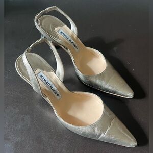 Authentic Manolo Blahnik metallic slingback heels 37.5 US 7